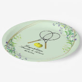 Assiettes En Carton Doubles de tennis Mariage 3 lignes de texte vert (Angle)