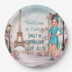 Assiettes En Carton Douce 16 à Paris et Roses personnalisée à Paris
