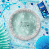 Assiettes En Carton Douce 16 Belle Étincelle Turquoise, Paillettes Arg (Fête)