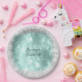 Assiettes En Carton Douce 16 Belle Étincelle Turquoise, Paillettes Arg (Fête)