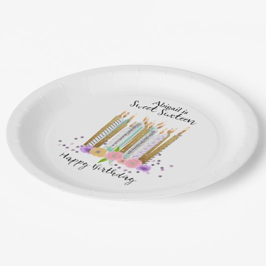 Assiettes En Carton Douce 16 Bougies d'anniversaire Plaque en papier (Angle)