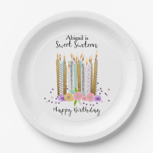 Assiettes En Carton Douce 16 Bougies d'anniversaire Plaque en papier (Devant)