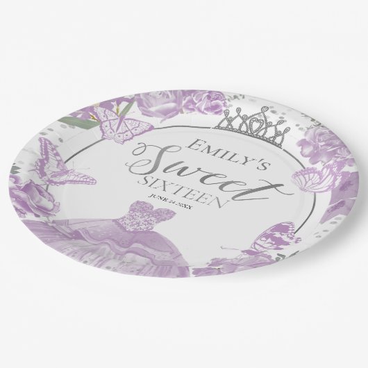 Assiettes En Carton Douce 16 Plaques de papier Papillon Robe de lavand (Angle)
