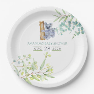 Assiettes En Carton Douce Baby Shower Koala aux feuilles d'eucalyptus