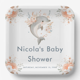 Assiettes En Carton Douce Dauphin Floral Baby Shower