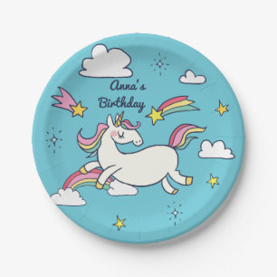 Assiettes En Carton Douce doodle d'anniversaire Rainbow Unicorn Stars 
