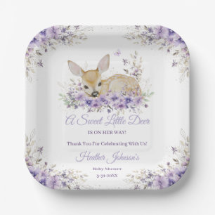 Assiettes En Carton Douce Fête de Bébé Fleurie Lavande Violette Cerf