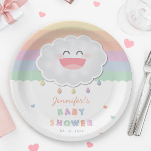 Assiettes En Carton Douce Fête de Bébé Genre Neutre Gouttes de Pluie N