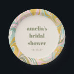 Assiettes En Carton Douce Fête de Mariage Abstraite sur Mesure au Pâté<br><div class="desc">Rendez votre fête de mariage encore plus spéciale avec ces assiettes en papier personnalisées dotées d'une bordure en marbre pastel doux et d'une typographie élégante. Parfaites pour ajouter une touche chic et personnalisée à votre événement, ces assiettes allient praticité et style. Idéales pour servir des apéritifs, des desserts ou des...</div>