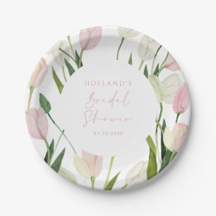 Assiettes En Carton Douce Fête de Mariage aux Tulipes Roses