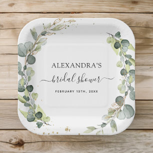 Assiettes En Carton Douce Fête de Mariage Eucalyptus Verdure Bohème Ja