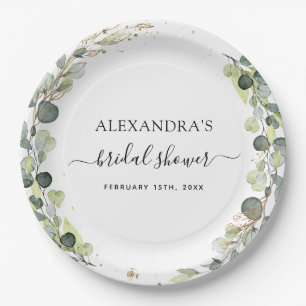 Assiettes En Carton Douce Fête de Mariage Eucalyptus Verdure Bohème Ja