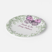 Assiettes En Carton Douce Fête de Mariage Papillon Rose Feuillage  (Angle)