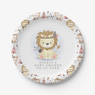 Assiettes En Carton Douce Fête de Naissance Bohème Lion Tribal Aquarel