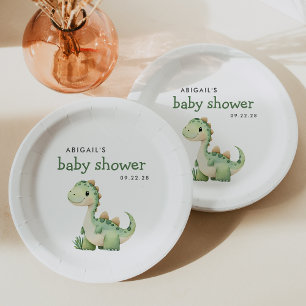 Assiettes En Carton Douce Fête de Naissance de Dinosaure Vert