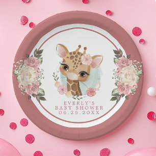 Assiettes En Carton Douce Fête de Naissance de Girafe Floral