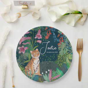 Assiettes En Carton Douce Fête de Naissance de Tigre dans la Jungle