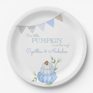Assiettes En Carton Douce Fête de Naissance Garçon Patch de Citrouille