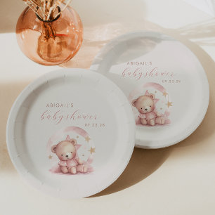 Assiettes En Carton Douce Fête Prénatale Ourse Rose Mignonne Aquarelle