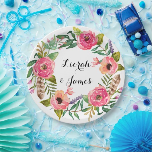 Assiettes En Carton Douce fleur d'aquarelle romantique (Fête)