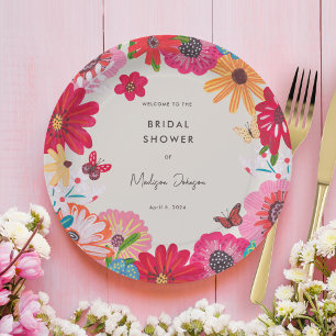 Assiettes En Carton Douce Mariage Fleurie Colorée et Lumineuse