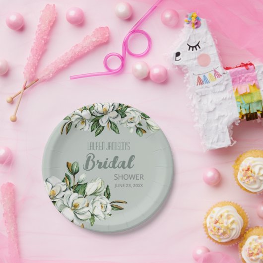 Assiettes En Carton Douce Mariage Fleurie Magnolia Shower de Fleurs (Fête)