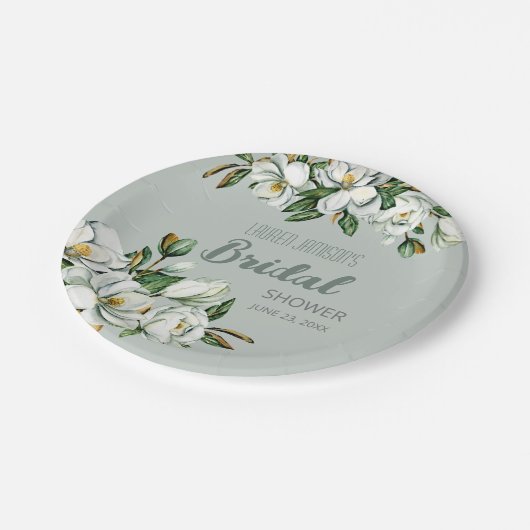 Assiettes En Carton Douce Mariage Fleurie Magnolia Shower de Fleurs (Angle)