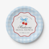 Assiettes En Carton Douce Mariée Cerise Bleue Gingham Shower Nuptial (Devant)