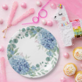 Assiettes En Carton Douce Mariée Fleurie Hydrangea Bleu (Fête)