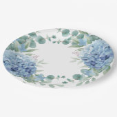 Assiettes En Carton Douce Mariée Fleurie Hydrangea Bleu (Angle)