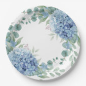 Assiettes En Carton Douce Mariée Fleurie Hydrangea Bleu (Devant)