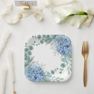 Assiettes En Carton Douce Mariée Fleurie Hydrangea Bleu