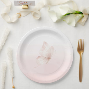 Assiettes En Carton Douce Mariée Papillon Rose OMBRE