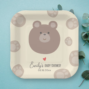 Assiettes En Carton Douce Ourson Brun Marron Doux Garçon Baby Shower