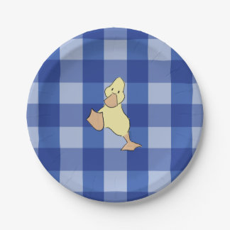Assiettes En Carton Douce petite caneton shower bébé en vichy bleu
