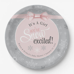 Assiettes En Carton Douche à neige gris rose pour bébé bonbonne neigeu