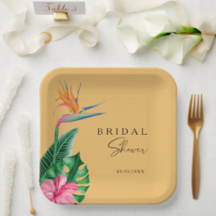 Assiettes En Carton Douche à nuptiale florale tropicale