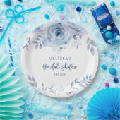 Assiettes En Carton Douche Bleue Floral Rustique Script Fête de Mariag (Fête)