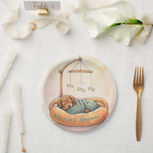 Assiettes En Carton Douche de bébé teckel (Mariage)