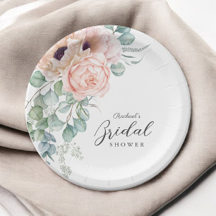 Assiettes En Carton Douche de Mariage Florale Aquarelle Rose Tendre