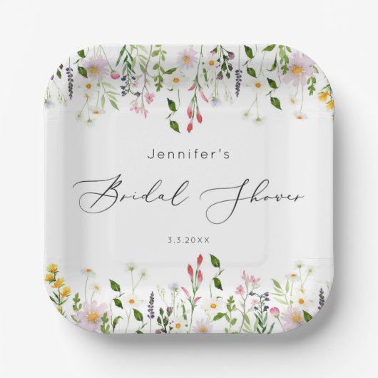 Assiettes En Carton Douche de mariée fleur sauvage (Recto)