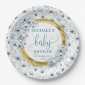 Assiettes En Carton Douche dorée à l'aquarelle bleu poussiéreuse (Devant)