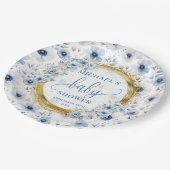 Assiettes En Carton Douche dorée à l'aquarelle bleu poussiéreuse (Angle)