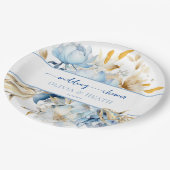 Assiettes En Carton Douche Dusty Blue Floral Couples Or (Angle)