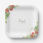 Assiettes En Carton Douche Fleurie Rouge Grenade de Toscane (Recto)