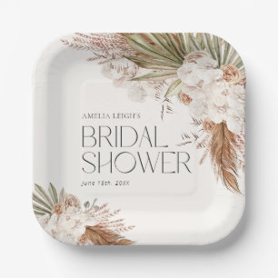 Assiettes En Carton Douche Florale Bohème et Plumes