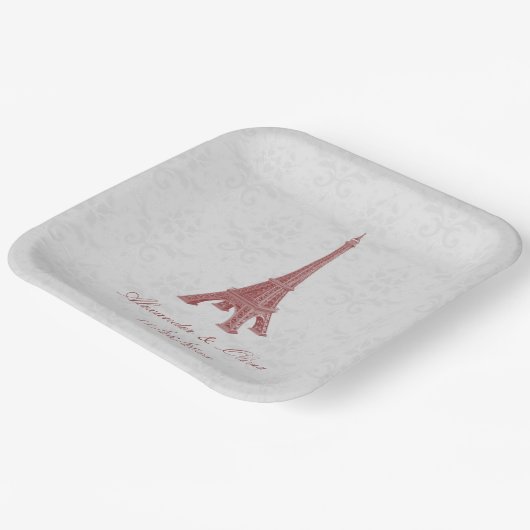 Assiettes En Carton Douche Mariage damassé Tour Eiffel Rouge (Angulaire)