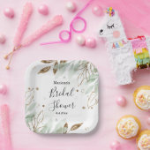 Assiettes En Carton douche nuptiale aquarelle vert or botanique chic (Fête)