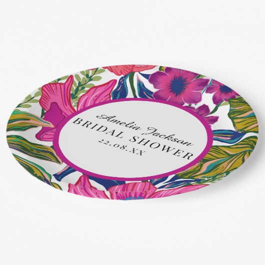 Assiettes En Carton Douche nuptiale florale et botanique bleu (Angle)