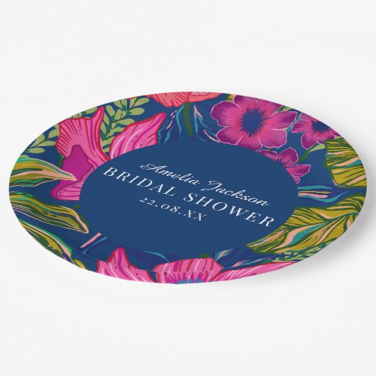 Assiettes En Carton Douche nuptiale florale et botanique bleu (Angle)